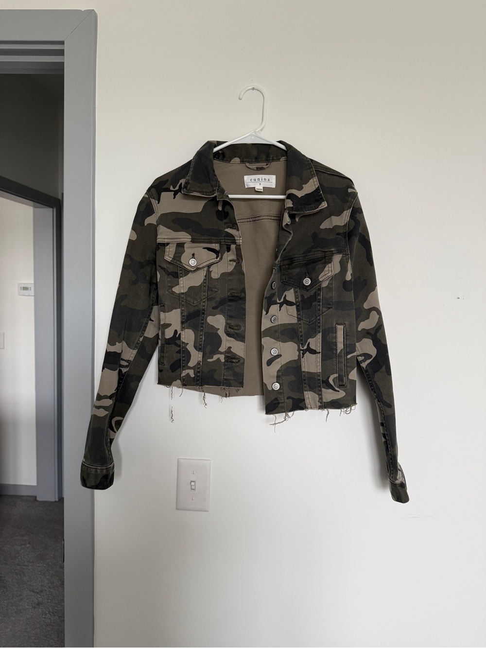 eunina Camouflage Cropped Denim Jacket - Green, Tan, Black